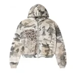 Vale Forever Camo Leopard Print Zip-Up Sand/Gray Hoodie